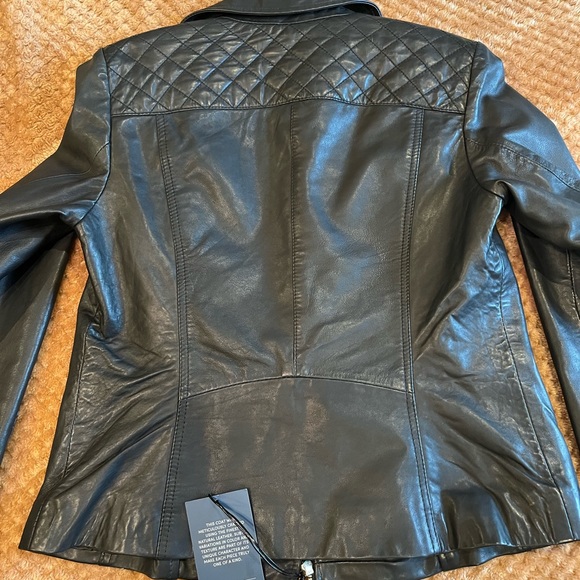 Cole Haan Lambskin Leather Black Jacket - Picture 7 of 8